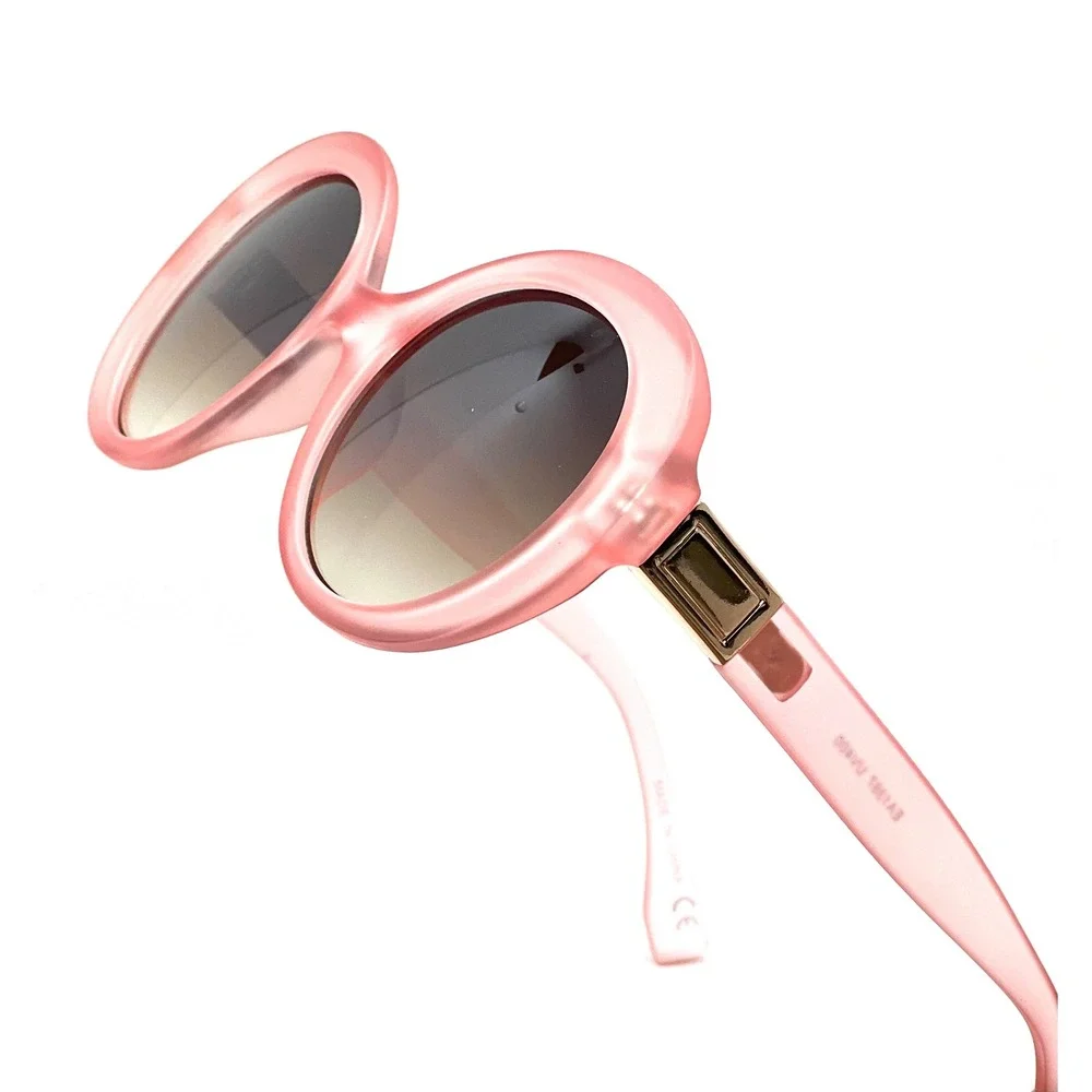 Chic Oversized Round Sunglasses Pink Translucent Gradient Lenses Gold Accent New